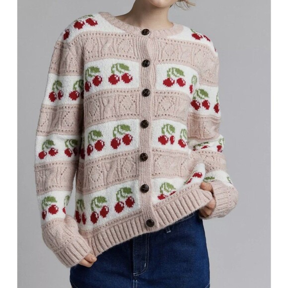 Kimchi Blue Sweaters - NWT Urban Outfitter Kimchi Blue Cherry Print Knit Cardigan, Size XS
